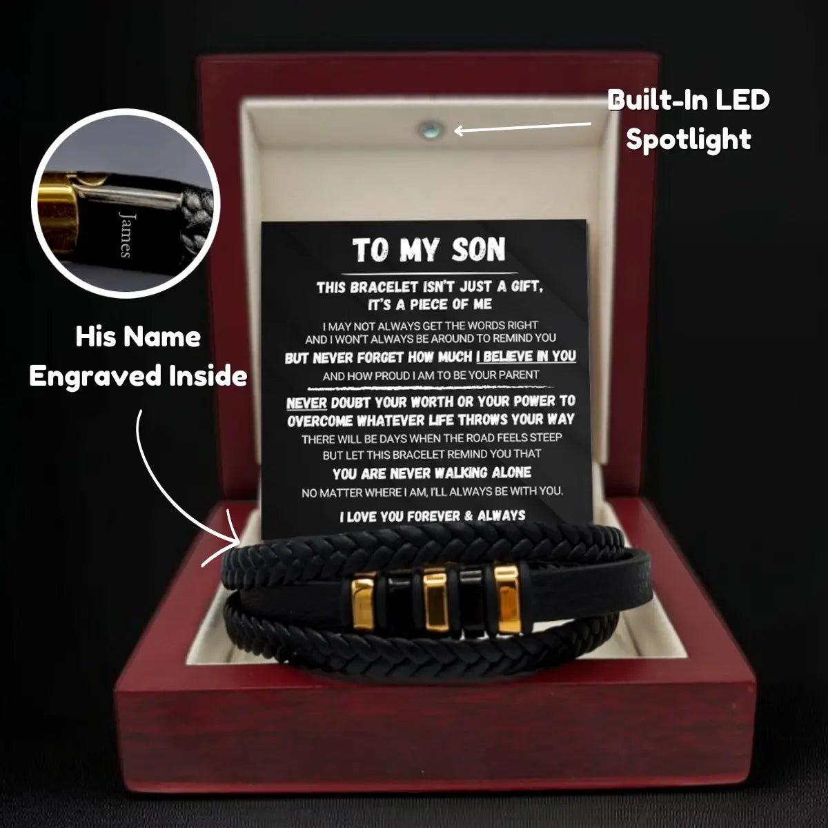 To My Son - Never Alone - Braided Bracelet Gift Set