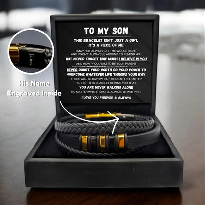 To My Son - Never Alone - Braided Bracelet Gift