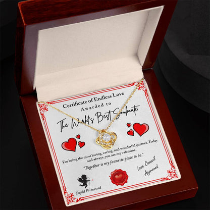 Love Certificate - Cupid Witnessed - Love Knot Necklace