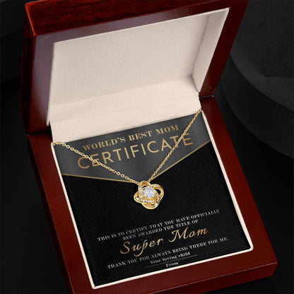 Mom - Best Mom Certificate - Love Knot Necklace