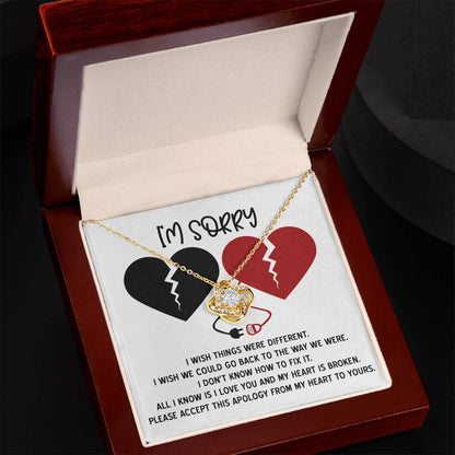 Sorry - Heart Is Broken - Love Knot Necklace