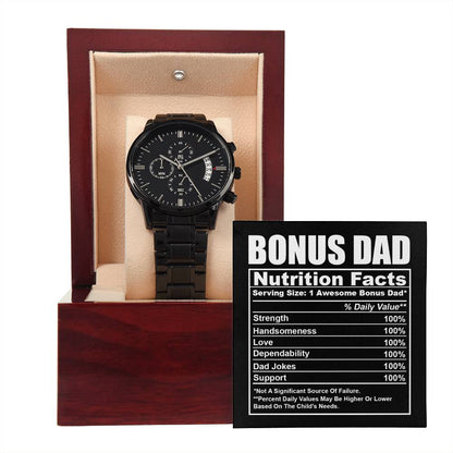Bonus Dad - Nutrition Facts - Metal Chronograph Watch