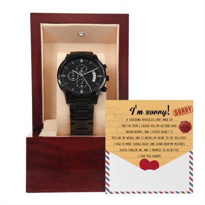 Sorry - Breaks My Heart - Black Chronographic Watch